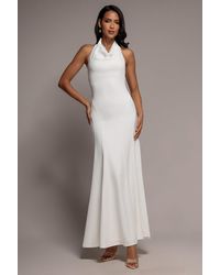 Goddiva - Halterneck Cowl Neck Backless Scuba Crepe Maxi Dress - Lyst