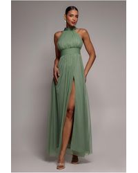 Goddiva - Halter Neck Mesh Tie Maxi Dress - Lyst
