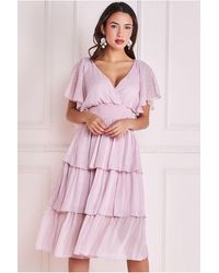 Goddiva - Plain Lurex Chiffon Tiered Dress - Lyst