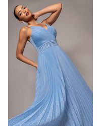 Goddiva - Sleeveless Pleated A Line Lurex Maxi Dress - Lyst