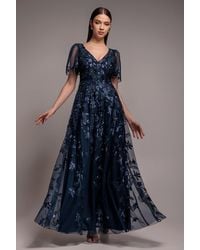Goddiva - Flared Sleeve Embroidered Maxi Dress - Lyst