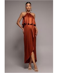 Goddiva - Satin Viscose Front Wrap Midi - Lyst