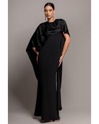 Goddiva - Scoop Neck Velvet Satin Cape Sleeve Maxi Dress - Lyst