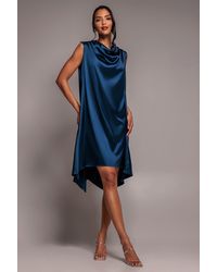 Goddiva - Cowl Neck Back Wing Satin High Low Midi Dress - Lyst