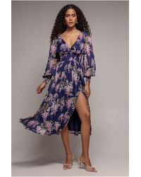 Goddiva - Printed Lurex Chiffon Long Sleeve Midi Dress - Lyst