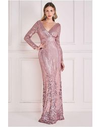Goddiva - Long Sleeve Sequin V Wrap Maxi Dress - Lyst