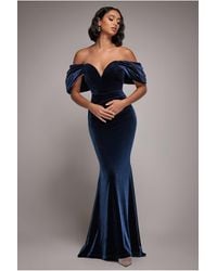 Goddiva - Off The Shoulder Deep Plunge Velvet Maxi Dress - Lyst