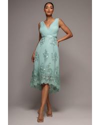 Goddiva - Pleated Satin Bodice High And Low Dress - Lyst