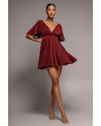 Goddiva - Sparkle Lurex Wrap Mini Skater Dress - Lyst