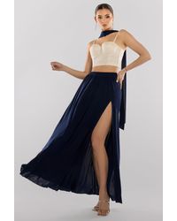 Goddiva - Cropped Sleeveless Sequin Corset Side Split Jersey Maxi Skirt With Jersey Scarf - Lyst