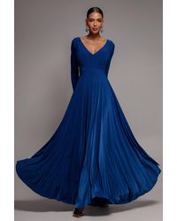 Goddiva - Plunge Neck Long Sleeve A Line Maxi Dress - Lyst
