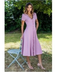 Goddiva - Front Frill Flared Scuba Midi Dress - Lyst
