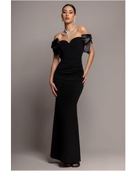 Goddiva - Satin Bow Bardot Sheath Maxi Dress - Lyst