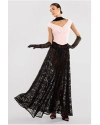 Goddiva - Front Pleated Wrap Off The Shoulder Corset With Lace A-Line Skirt With Scarf & Gloves - Lyst