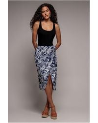City Goddess - Printed High Waist Wrap Midi Skirt - Lyst