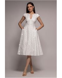 Goddiva - Bead Embellished Jacquard A Line Midi Dress - Lyst
