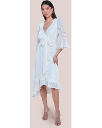 Goddiva - Chiffon Geo-Wave Front Frill Wrap Midi Dress - Lyst