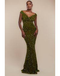 Goddiva - Multi Sequin & Velvet Bardot Maxi Dress - Lyst
