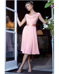 Goddiva - Cowl Neck Pleated A-Line Chiffon Midi Dress - Lyst