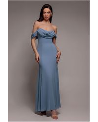 Goddiva - Chiffon Bardot Cowl Neck Maxi Dress - Lyst