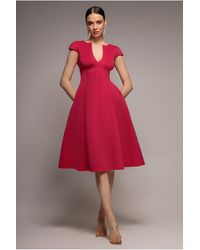 Goddiva - Cap Sleeve Plunging V-Neckline A-Line Midi Dress - Lyst