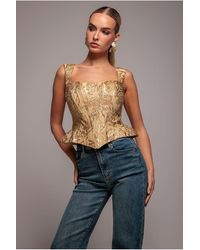 Goddiva - Sleeveless Jacquard Lace Up Back Corset - Lyst