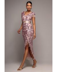 Goddiva - Embroidered Sequin Tassel Front Split Midaxi Dress - Lyst