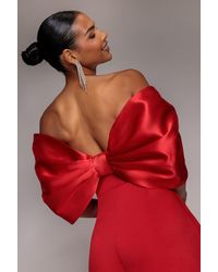Goddiva - Off Shoulder Back Satin Bow Scuba Mini Dress - Lyst