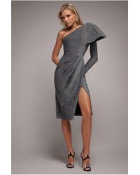 Goddiva - One Sleeve Frill Lurex Midi Dress - Lyst