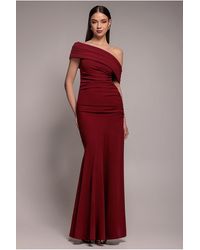 Goddiva - Pleated One Shoulder Bardot Fit And Flare Maxi Dress - Lyst