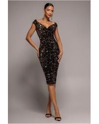 Goddiva - Multi Sequin & Velvet Bardot Midi Dress - Lyst