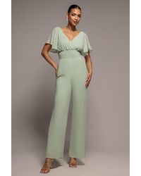 Goddiva - Chiffon Jumpsuit With Flutter Sleeves - Lyst