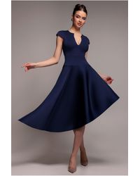 Goddiva - Cap Sleeve Skater High Low Midi Dress - Lyst