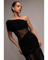 Goddiva - Gathered One Shoulder Sheer Panel Maxi Dress - Lyst