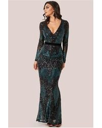 Goddiva - Long Sleeve Sequin Evening Maxi Dress - Lyst