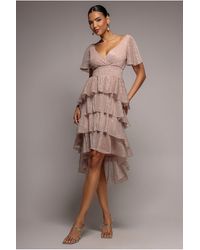 Goddiva - Crinkle Lurex High Low Layered Midi Dress - Lyst