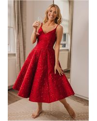Goddiva - Jacquard Sleeveless A-Line Midi Dress - Lyst
