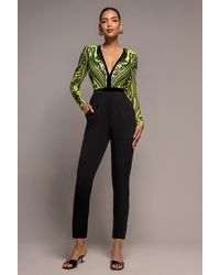 Goddiva - Deep V Neck Sequin Embroidered Jumpsuit - Lyst