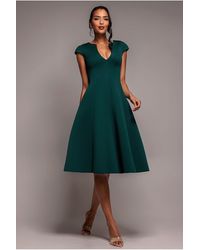 Goddiva - Cap Sleeve Plunging V Neckline A Line Midi Dress - Lyst