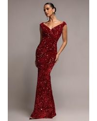 Goddiva - Sequin & Velvet Off The Shoulder Wrap Maxi Dress - Lyst
