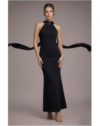 Goddiva - Petite Satin Multi-Tie Halterneck Maxi Dress - Lyst