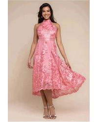 Goddiva - Halter Neck Lace High And Low Dress - Lyst