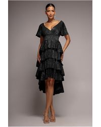 Goddiva - Crinkle Lurex High Low Layered Midi Dress - Lyst