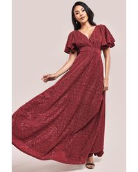 Goddiva - Sequin Lurex Flutter Sleeve Maxi Dress - Lyst