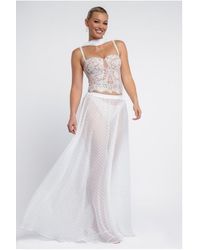 Goddiva - Embroidered Lace Corset Polka Dobby Chiffon A-Line Maxi Skirt With Scarf & Gloves - Lyst
