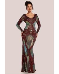 Goddiva - Contrast Sequin Long Sleeve Maxi Dress - Lyst
