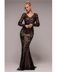 Goddiva - Full Sleeve Sequin Evening Dress - Lyst