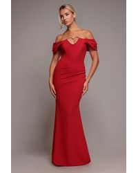 Goddiva - Diamante Heart Trim Evening Maxi Dress - Lyst