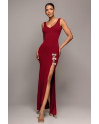 Goddiva - Diamante Brooch Thigh Split Mermaid Maxi Dress - Lyst
