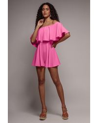 Goddiva - Off The Shoulder Frill Neck Skater Romper - Lyst